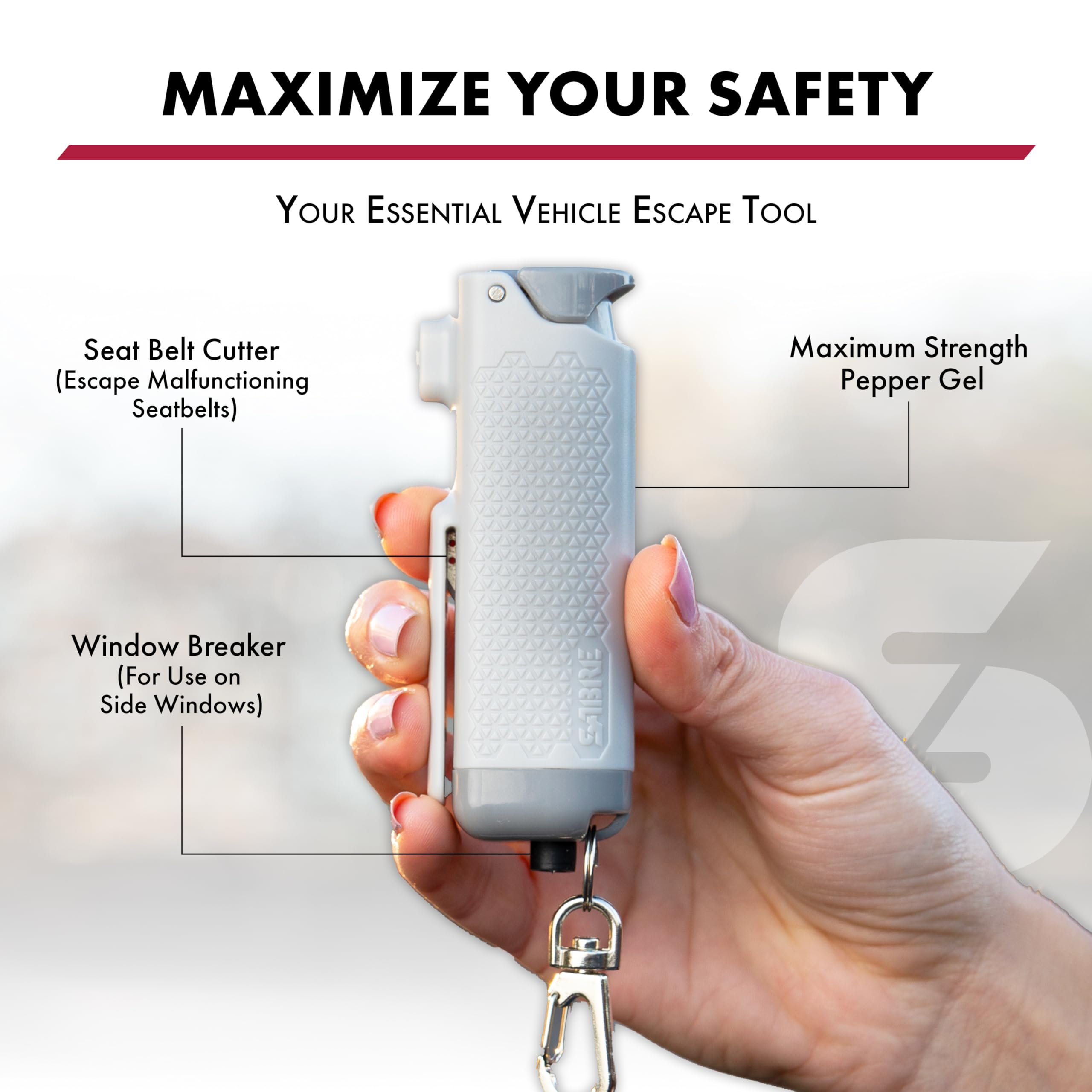 SABRE Safe Escape window breaker shows escape through a jammed window.