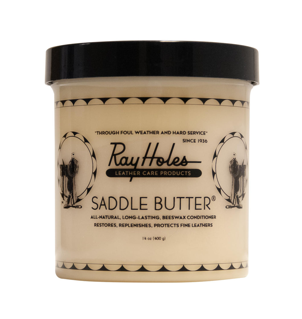 Saddle Butter Ray Holes bottle pour for deep conditioning and water protection.