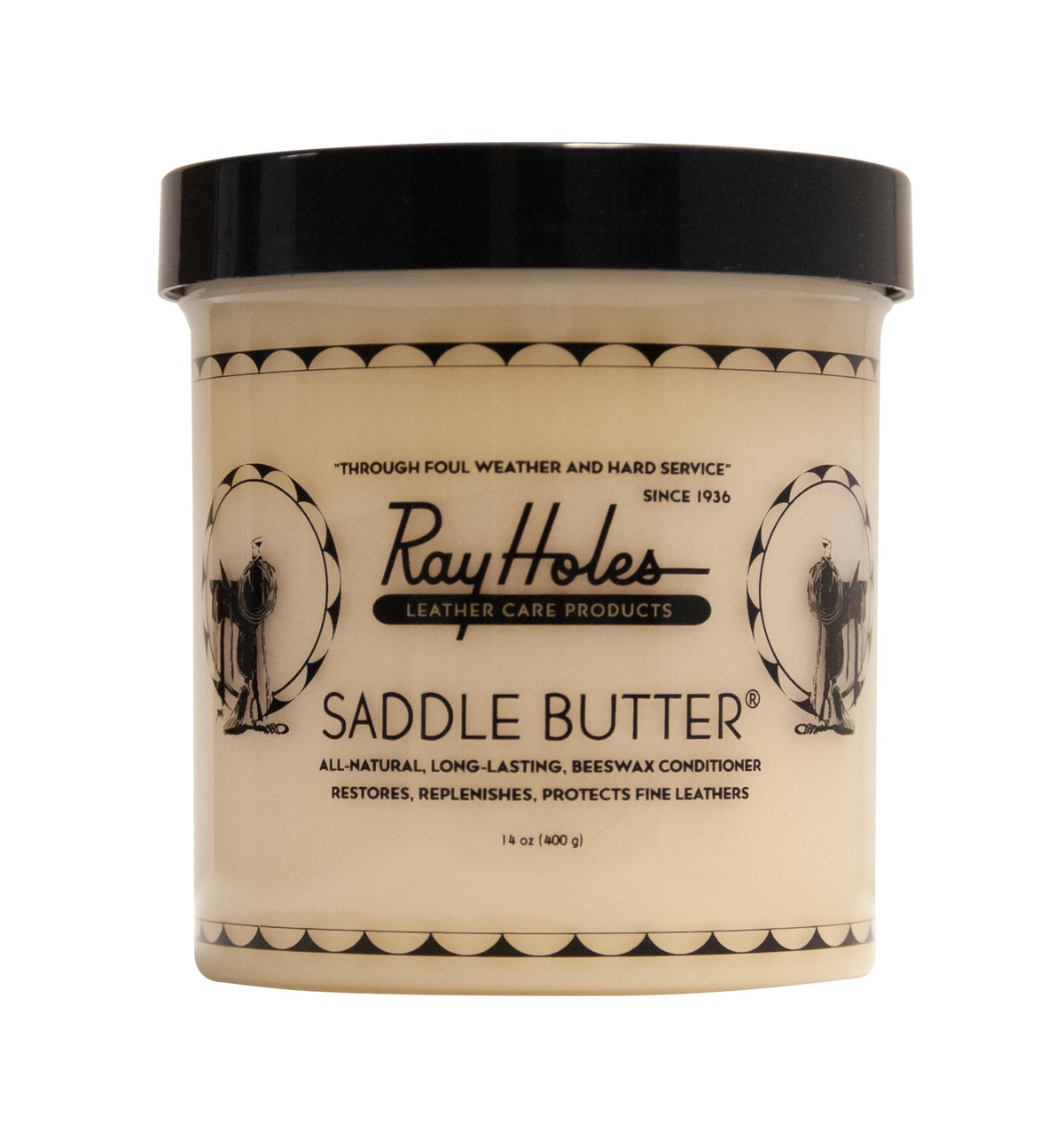 Saddle Butter Ray Holes bottle pour for deep conditioning and water protection.