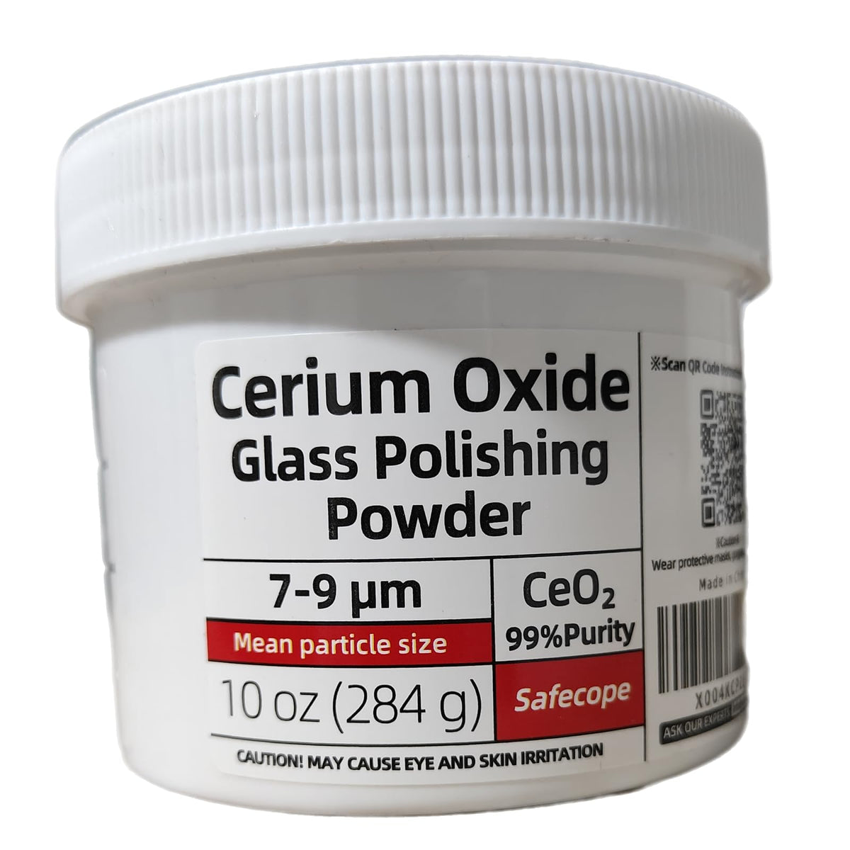 SafeCope cerium oxide polishing powder jar restores glass clarity