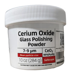 SafeCope cerium oxide polishing powder jar restores glass clarity