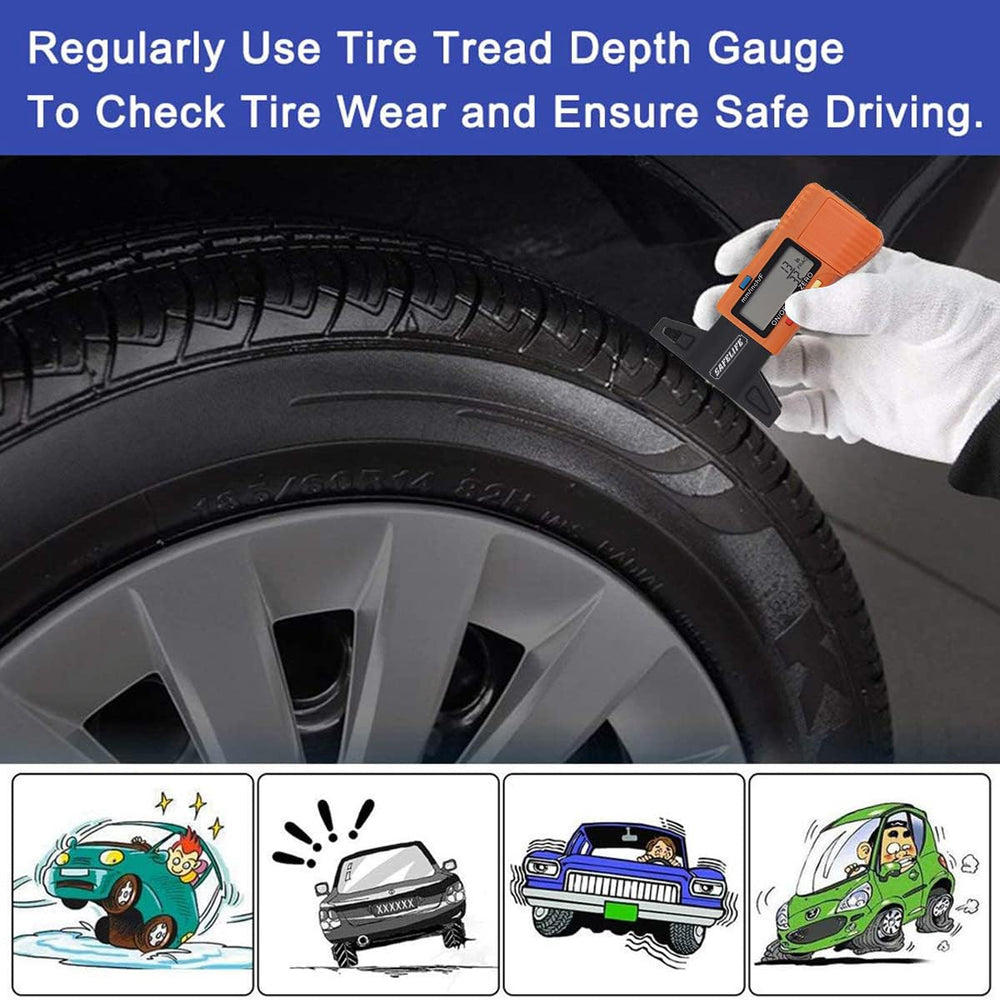 SAFELIFE pocket-design tire gauge fits in a glove box for on-the-go checks