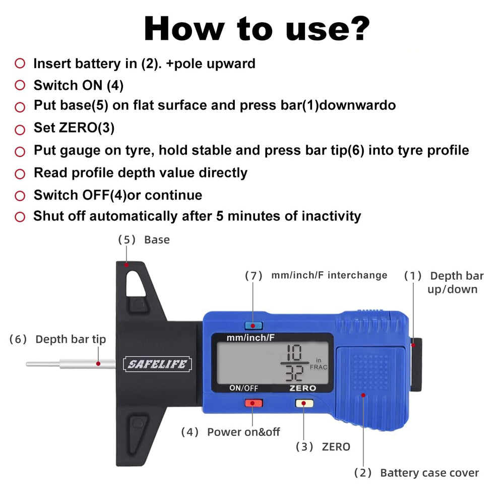 SAFELIFE tread depth gauge helps monitor brake pad wear safely.