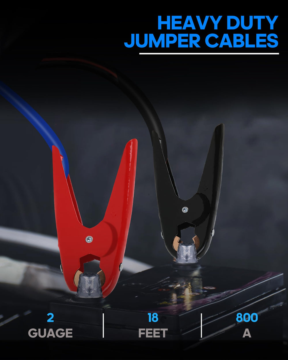 SAFEMATE 2-gauge CCA core jumper cables for high-current starts on trucks and SUVs