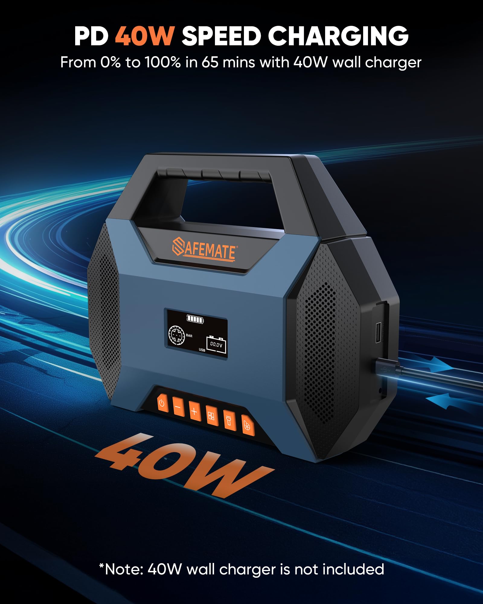 Safemate 2500A smart voltage screen displaying battery status clearly