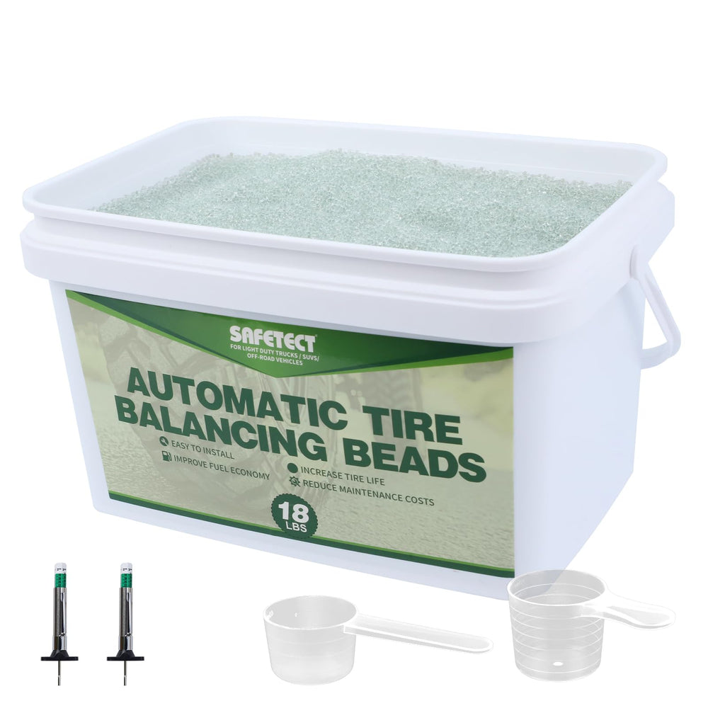 Safetect tire balance beads 288oz container for smoother rides and reduced rolling resistance.