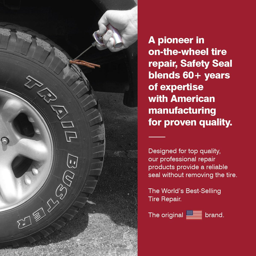 Safety Seal 4-inch plug compatible with standard tire repair tools.