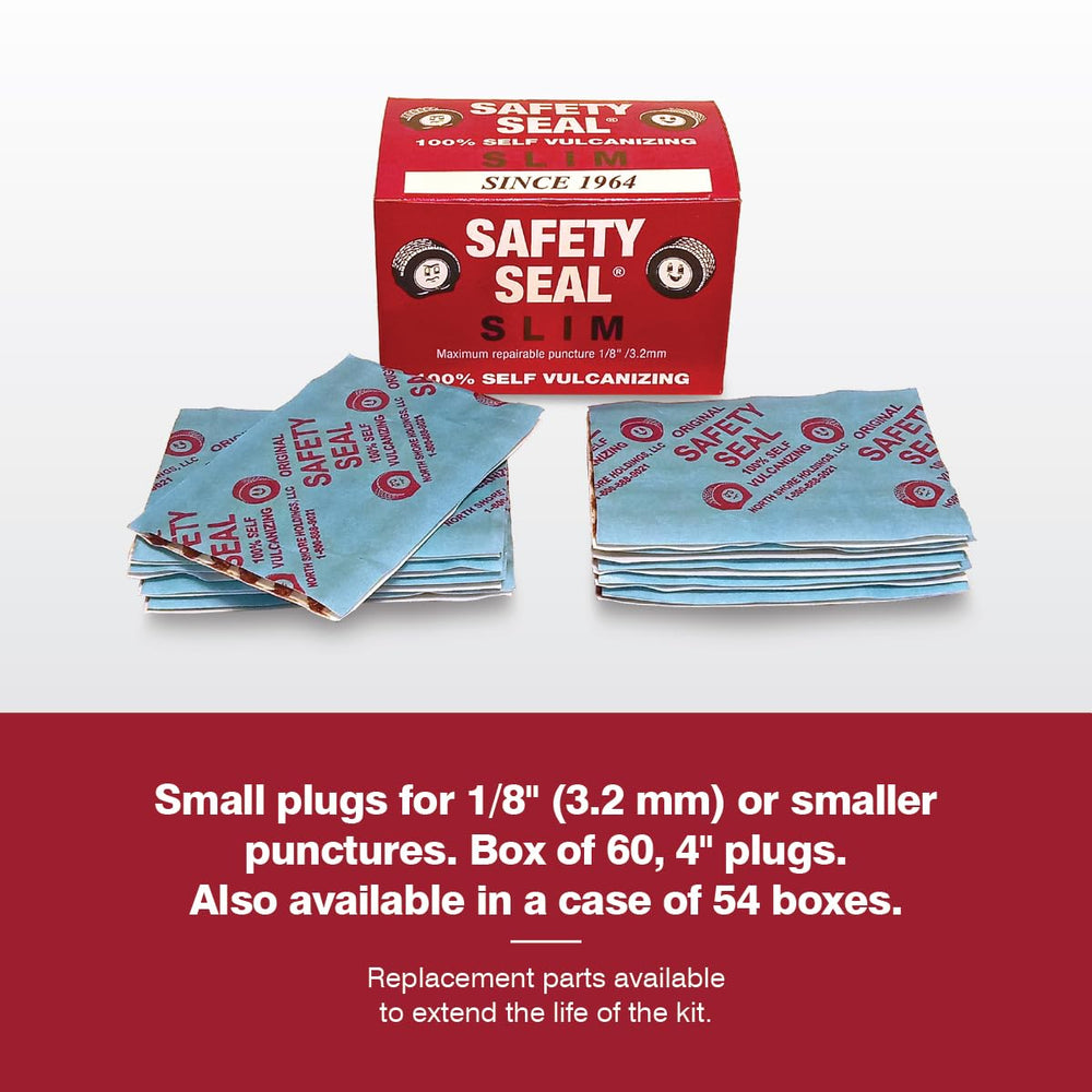 Safety Seal insertion tool with 4-inch slim plug for puncture sealing.