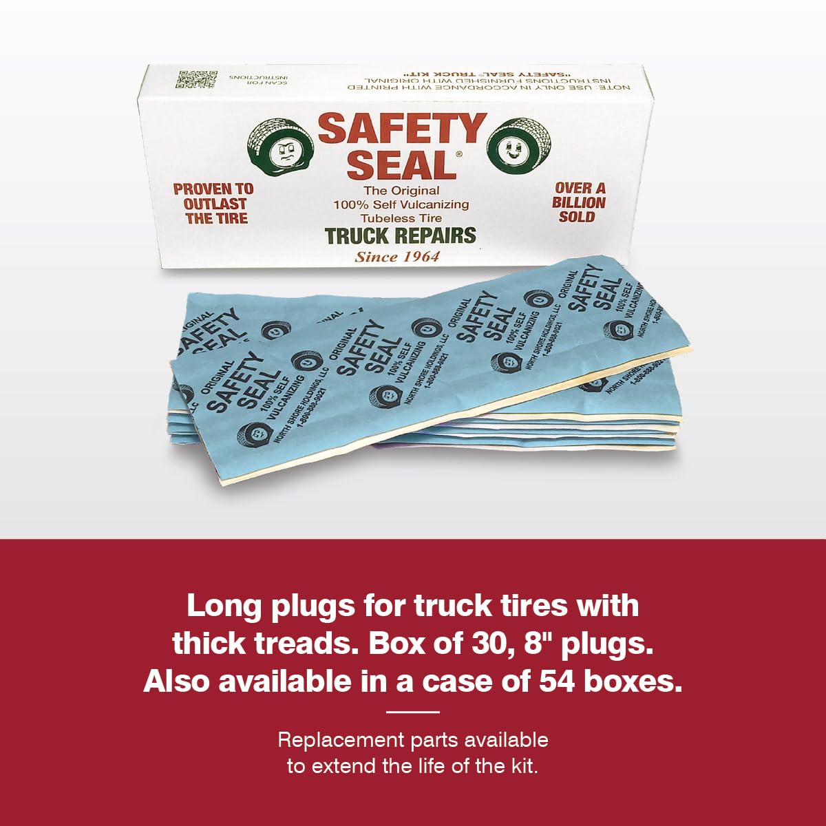 Safety Seal 30-pack plug refills for tubeless truck tires, ideal for workshops and fleets.