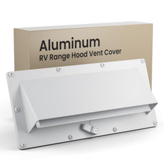 Safoner aluminum RV stove vent hood cover shows adjustable depth for a precise fit.