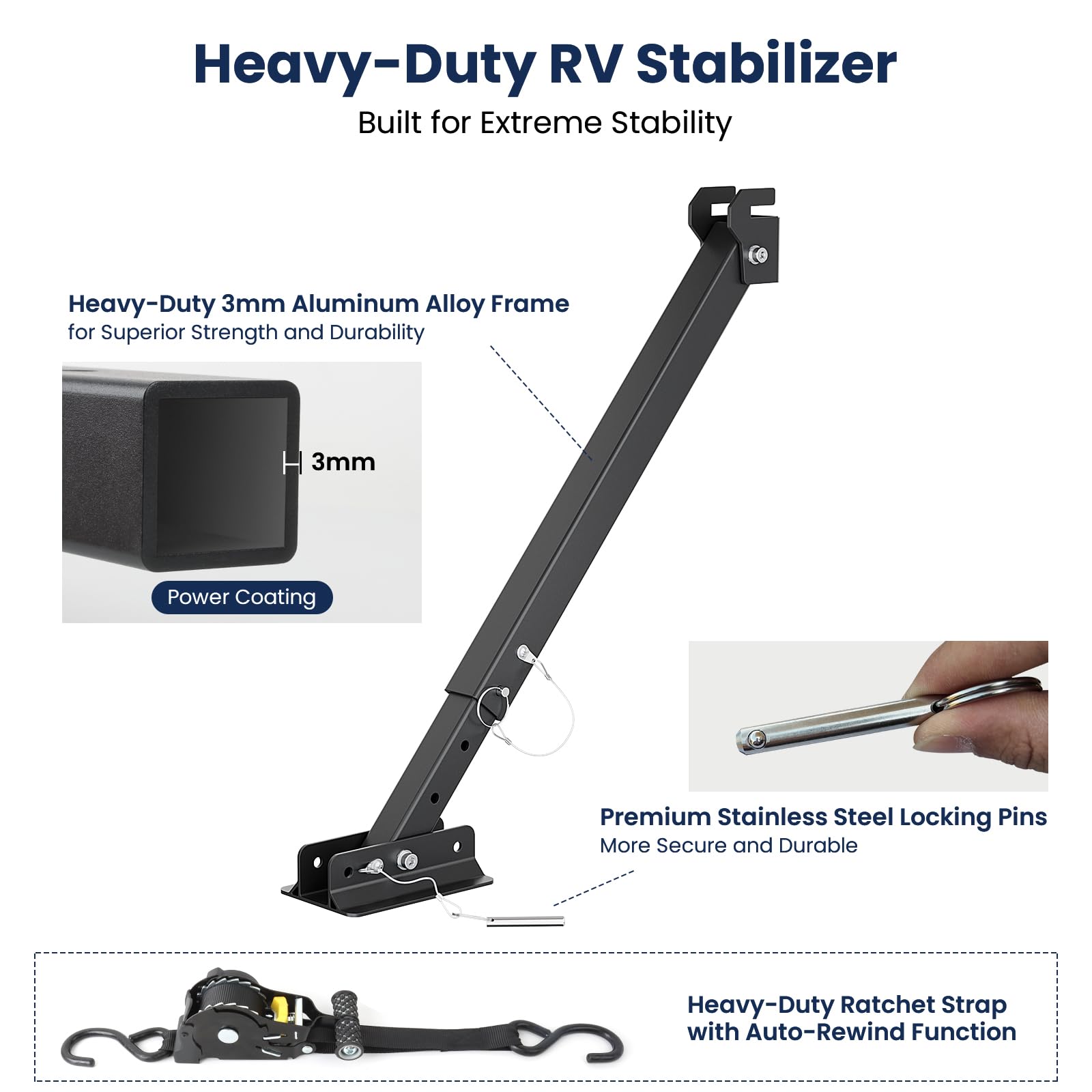 Safoner heavy-duty aluminum stabilizer unit delivers durable RV support.