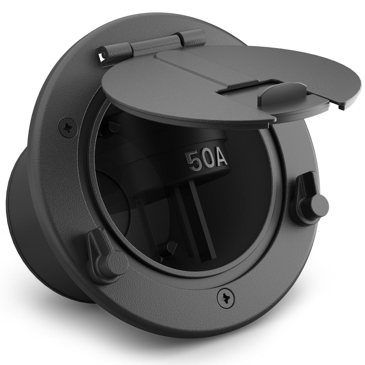 Safoner RV cable pass-through hatch, front view, weatherproof exterior protection.