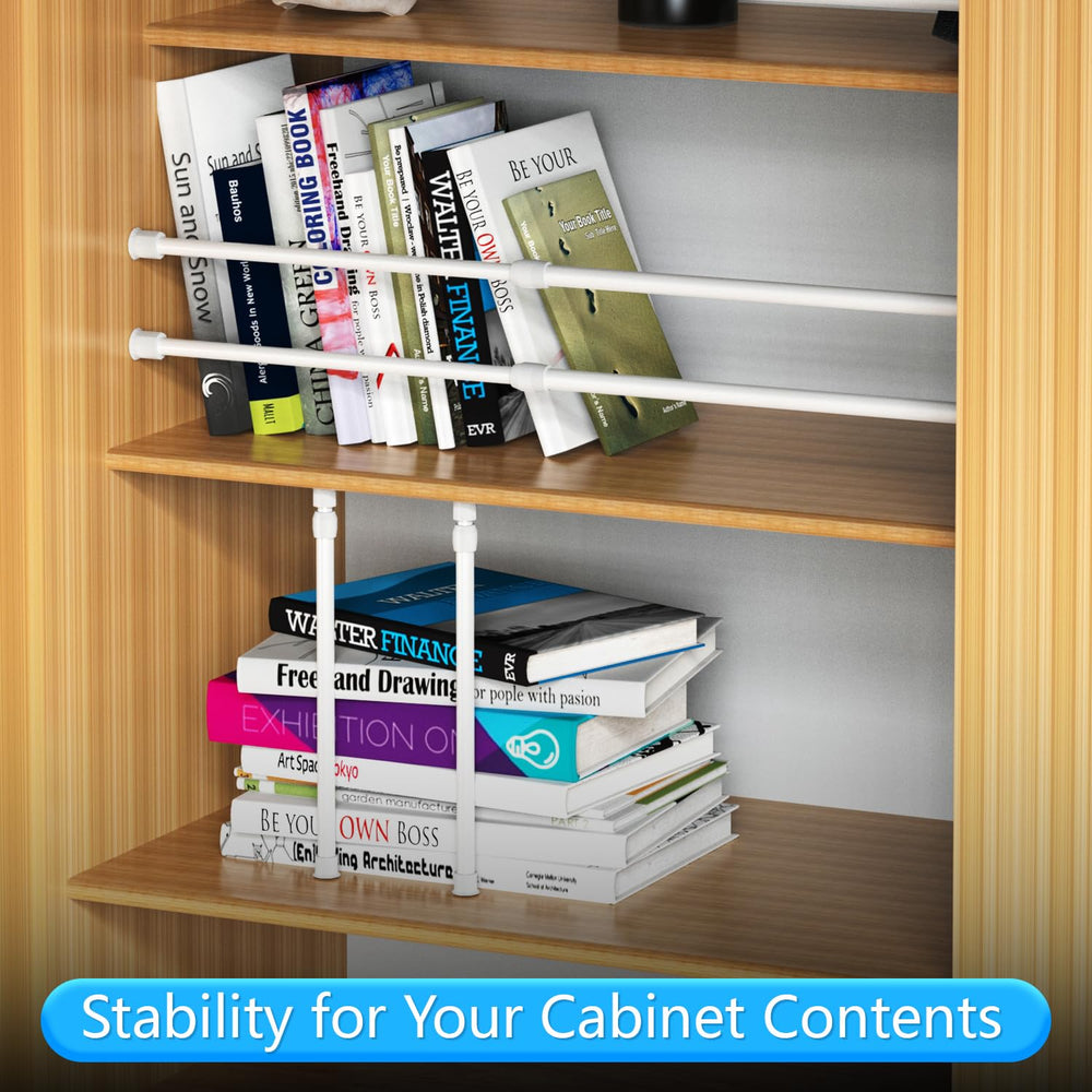 Safoner RV closet storage using tension rods to stabilize items