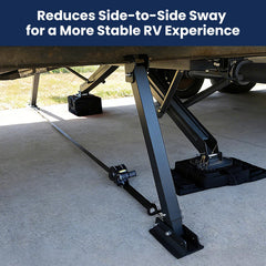Safoner I-Beam Stabilizer ratchet strap enhances side-to-side stability during setup.