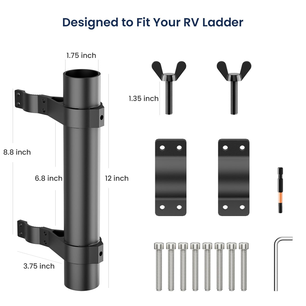 Safoner RV flagpole mount fits ladder rails up to 1.5 inches for stable setups.