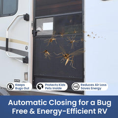 Safoner black aluminum body blends with RV screen doors for durability