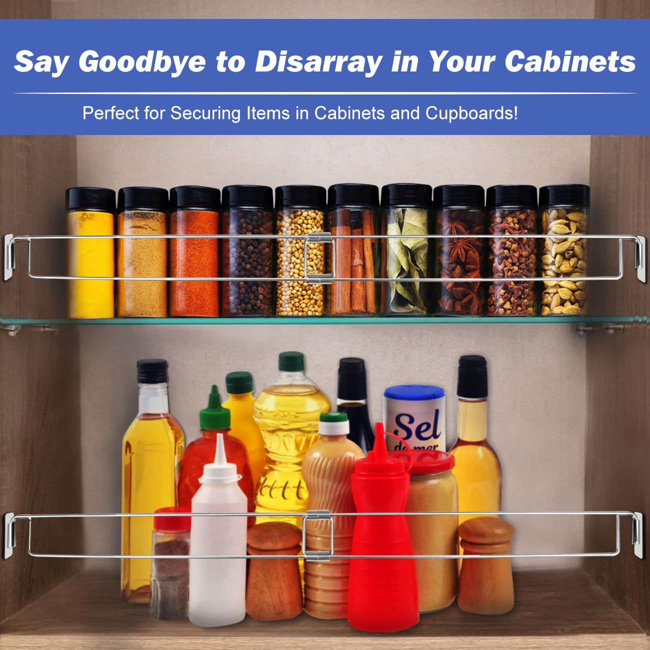 Safoner RV Secure Bars in the refrigerator keeping items stable
