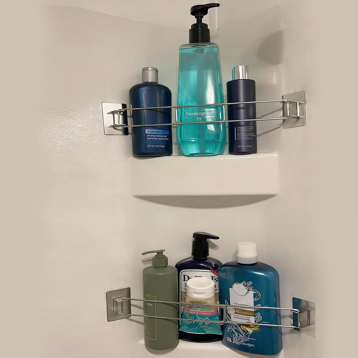 Safoner RV shower corner storage bar adjustable length fits compact corner shelves for organized travel