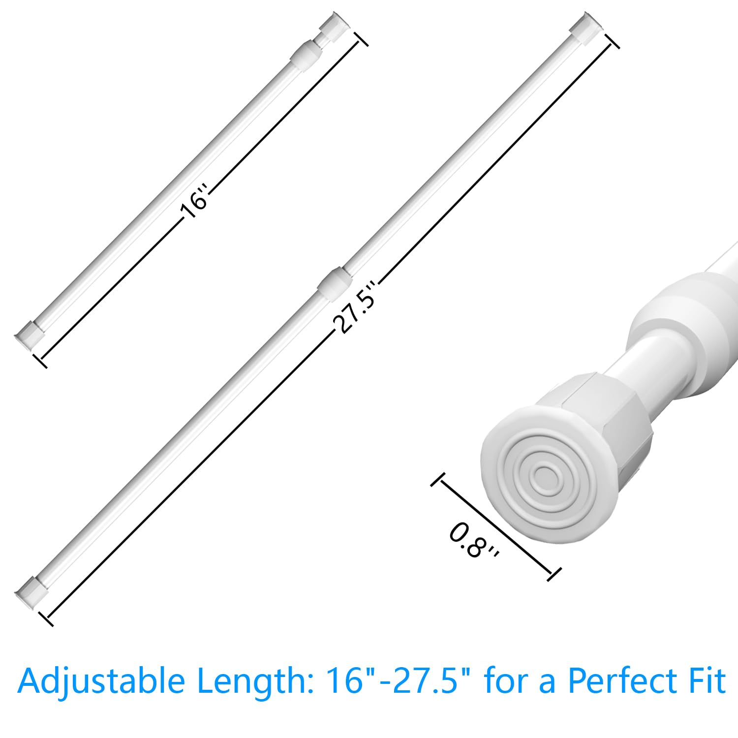 Safoner tension rods with anti-slip ends prevent shifting in cabinets.