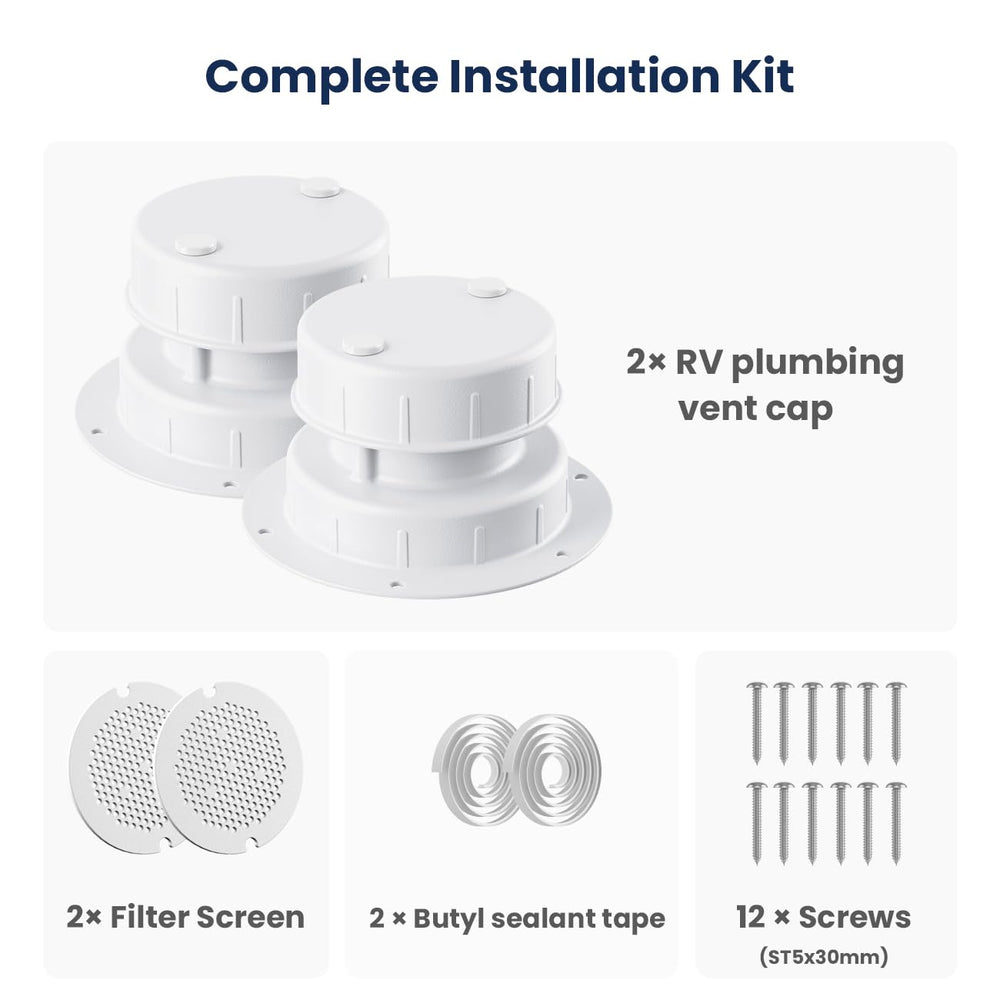 Safoner vent cap demonstrates diameter compatibility for RV piping.