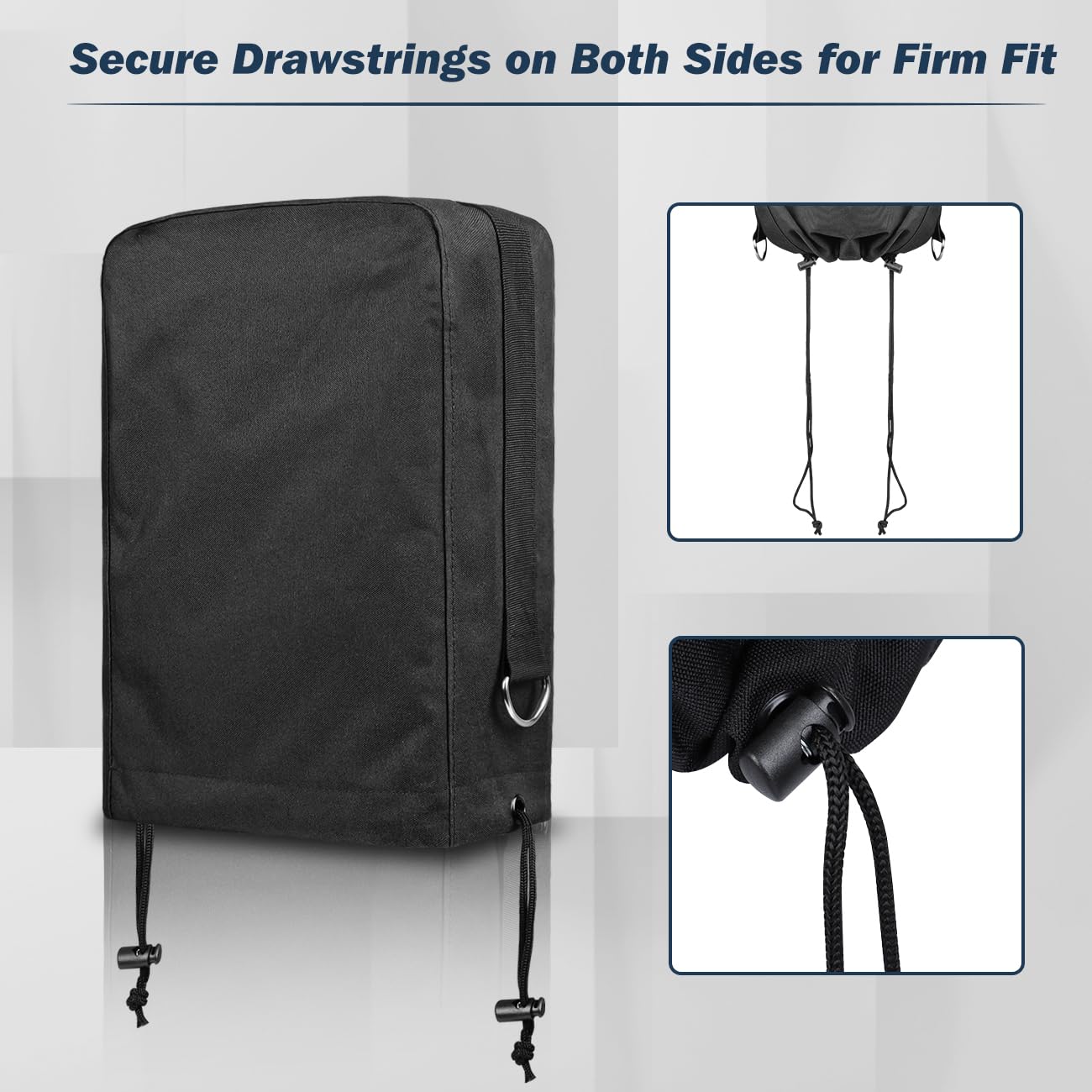 Safoner tongue jack cover with side pegs for chains to reduce ground rust
