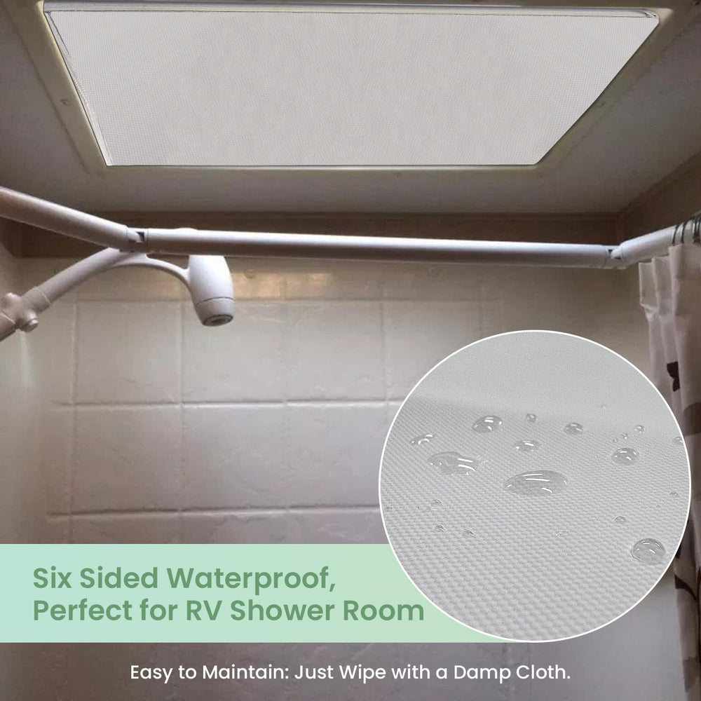 Safoner skylight cover with reflective surface deflecting sun for a cooler space.