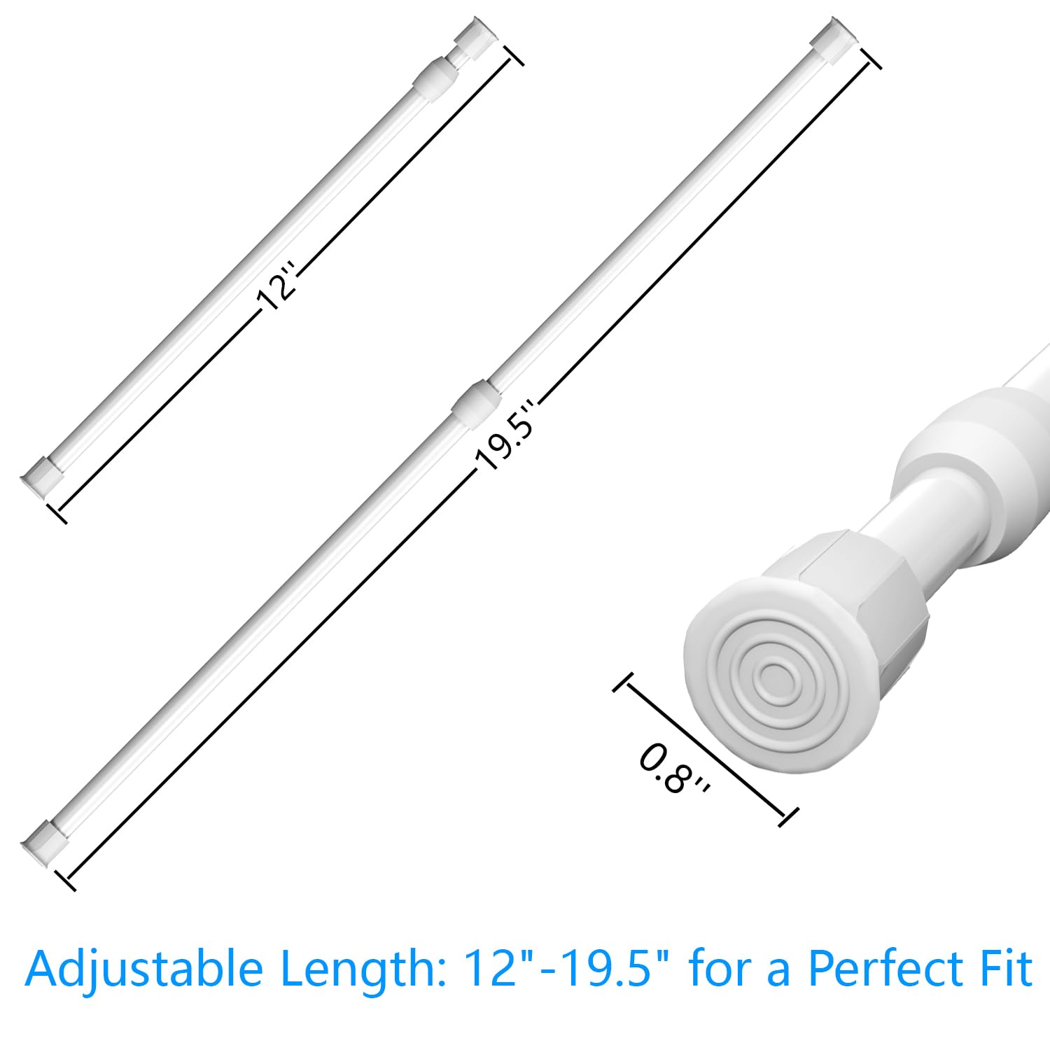 Safoner adjustable tension rod with non-slip ends gripping a surface