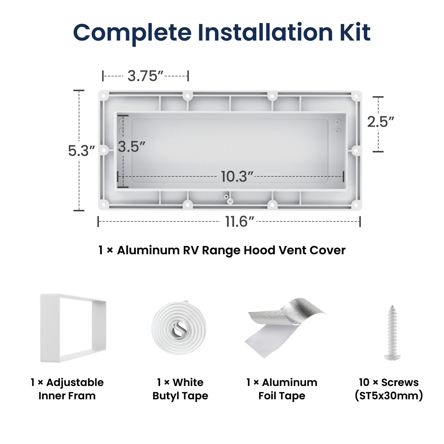 White Safoner exterior kitchen vent cover for travel trailers and motorhomes.