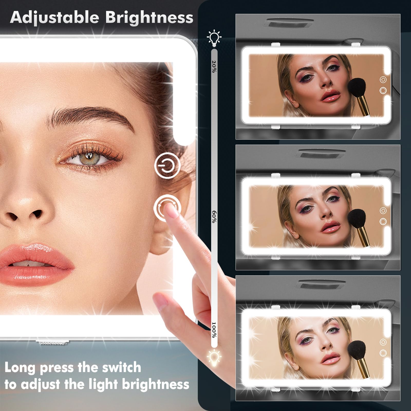 saiggnyy Led Sun Visor Mirror adhesive straps secure mounting on most visors