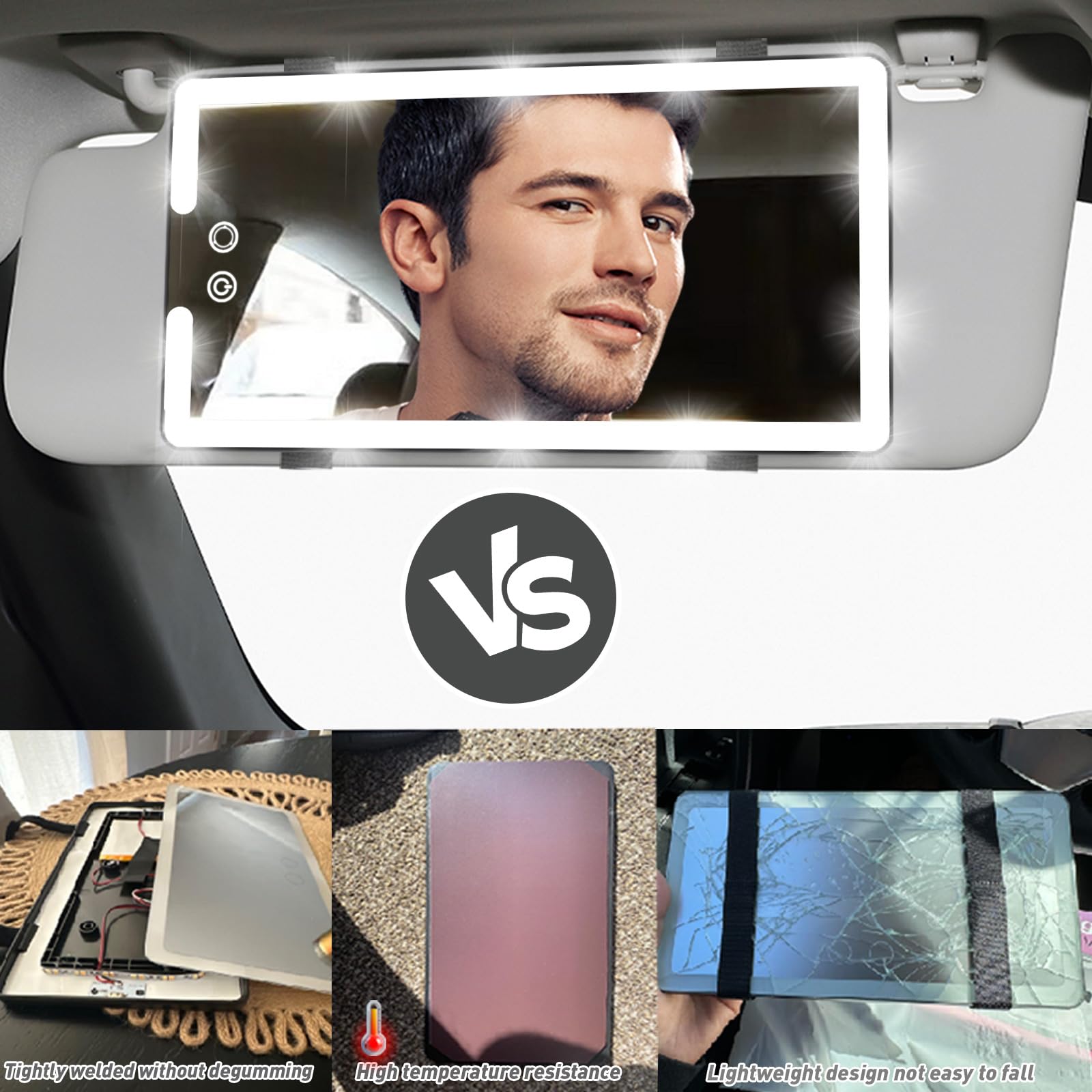 Saiggnyy Led Sun Visor Mirror illuminated front for makeup touch-ups