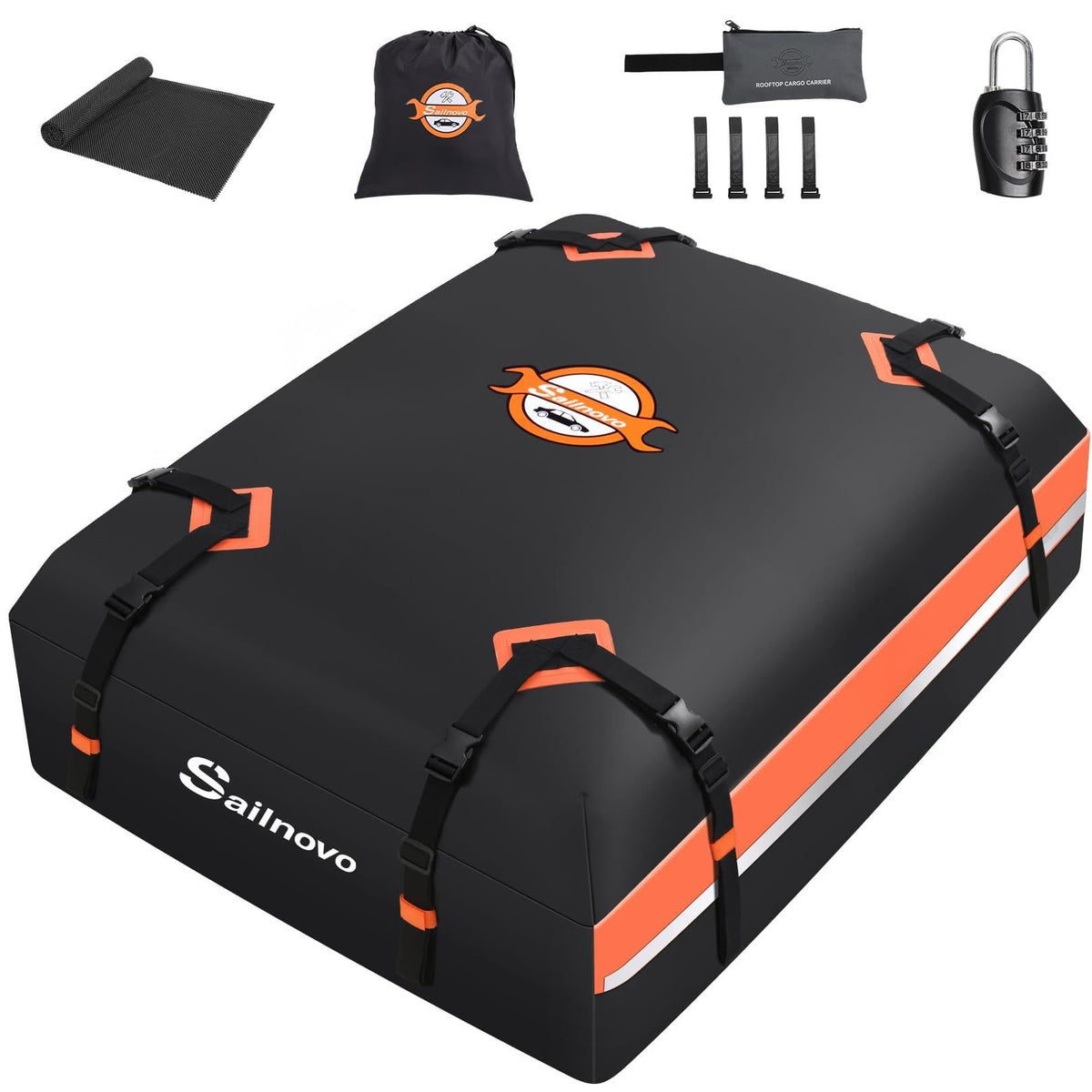 Sailnovo car rooftop cargo carrier on a vehicle with 15 cu ft capacity for extra luggage