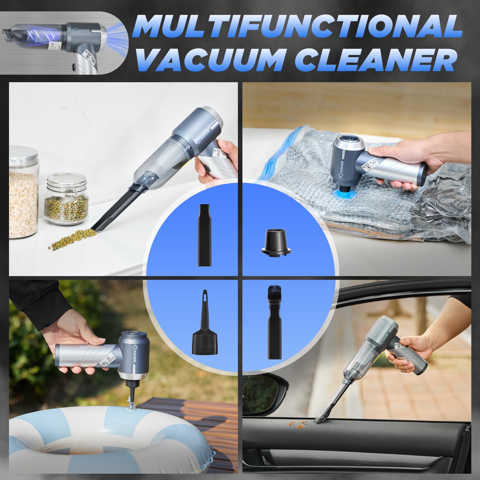 Saker HL132 includes multiple attachments for versatile cleaning in tight spaces.