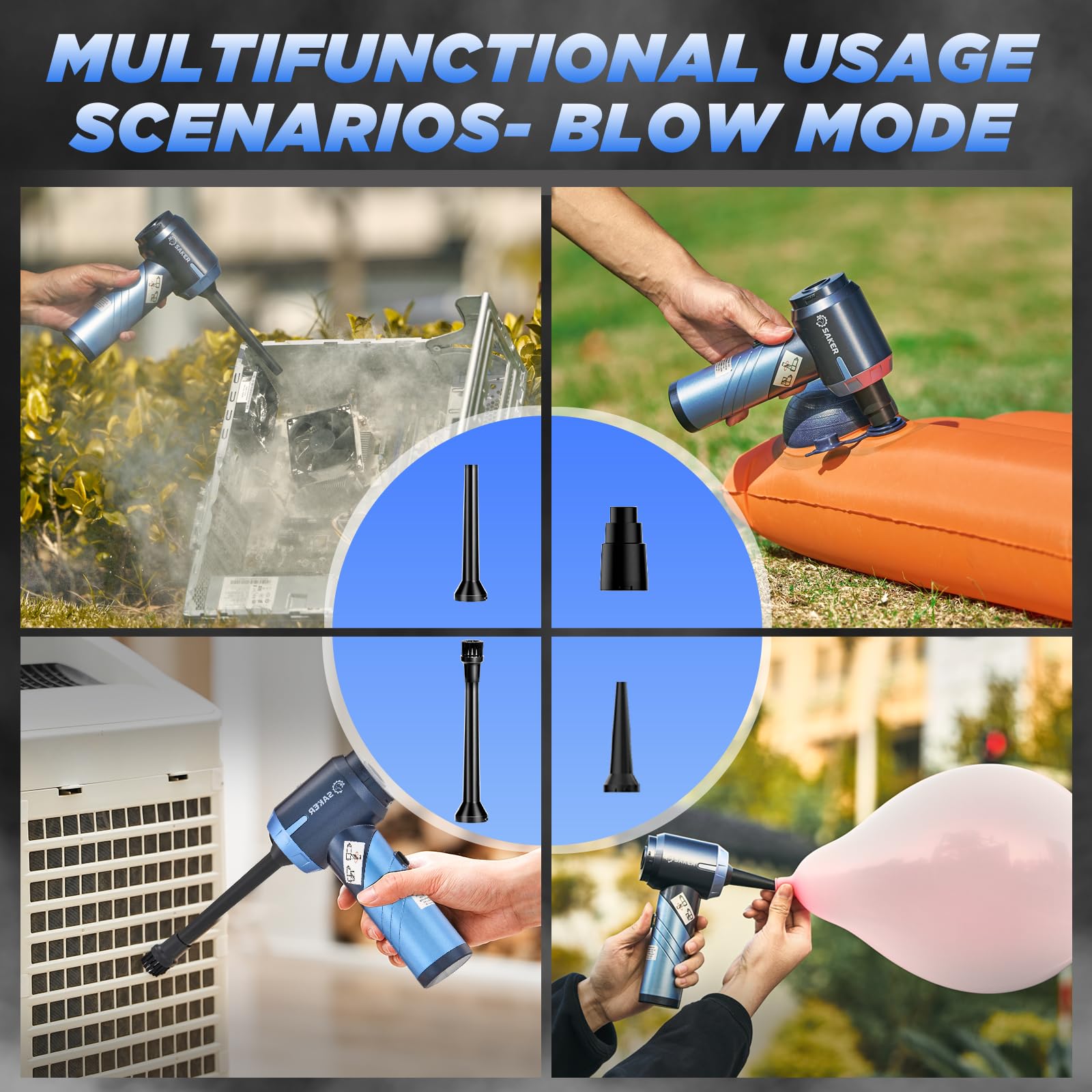 Saker HL132 multi-function nozzles allow precise cleaning in tight gaps and vents.
