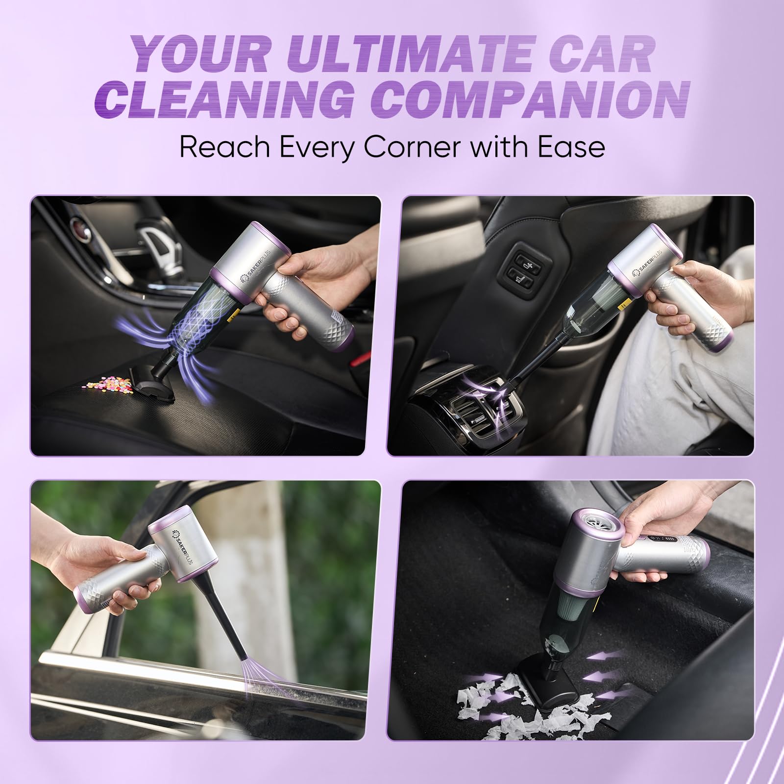 SakerPlus includes storage bag and accessories for organized car cleaning.