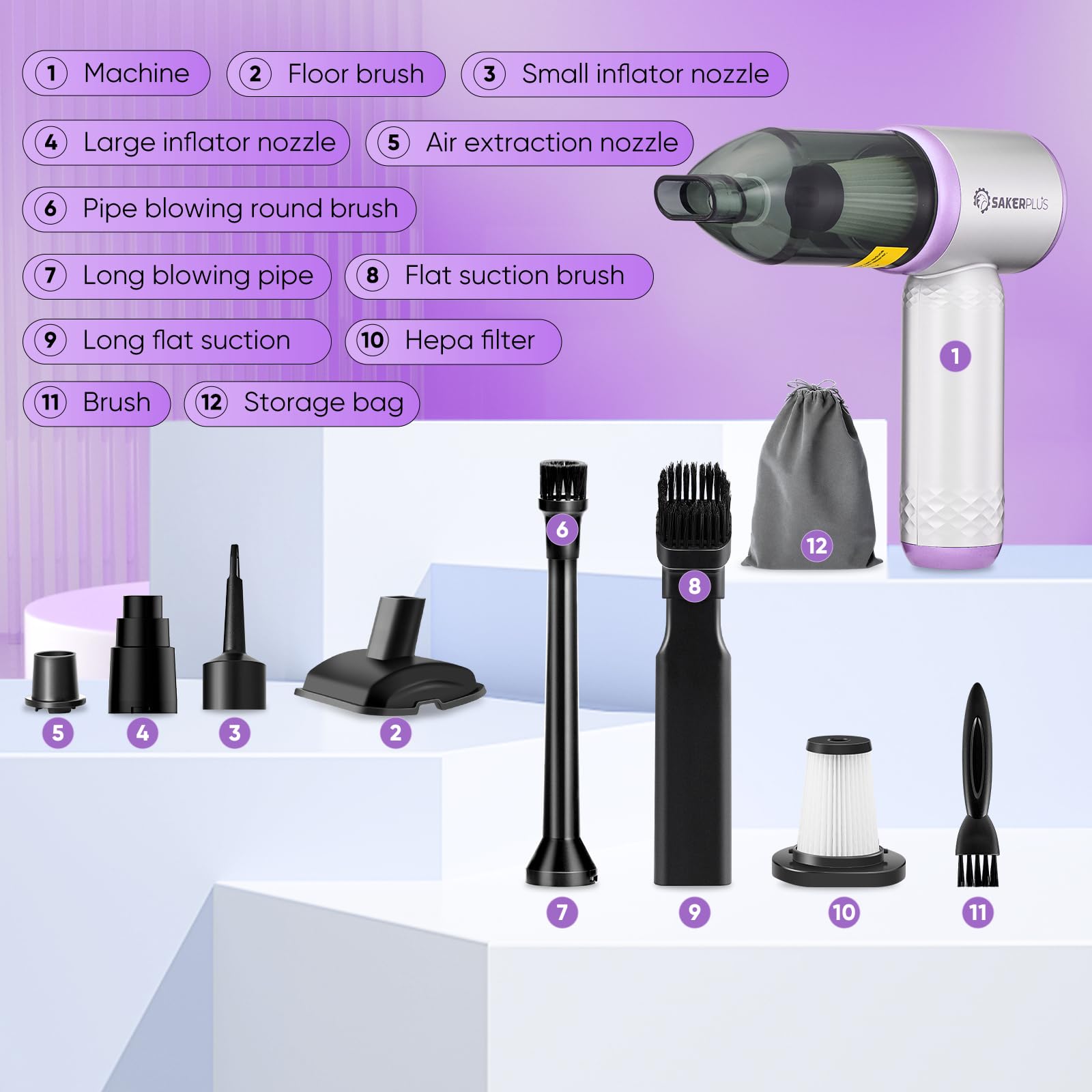 SakerPlus packing list shows all attachments for immediate use.
