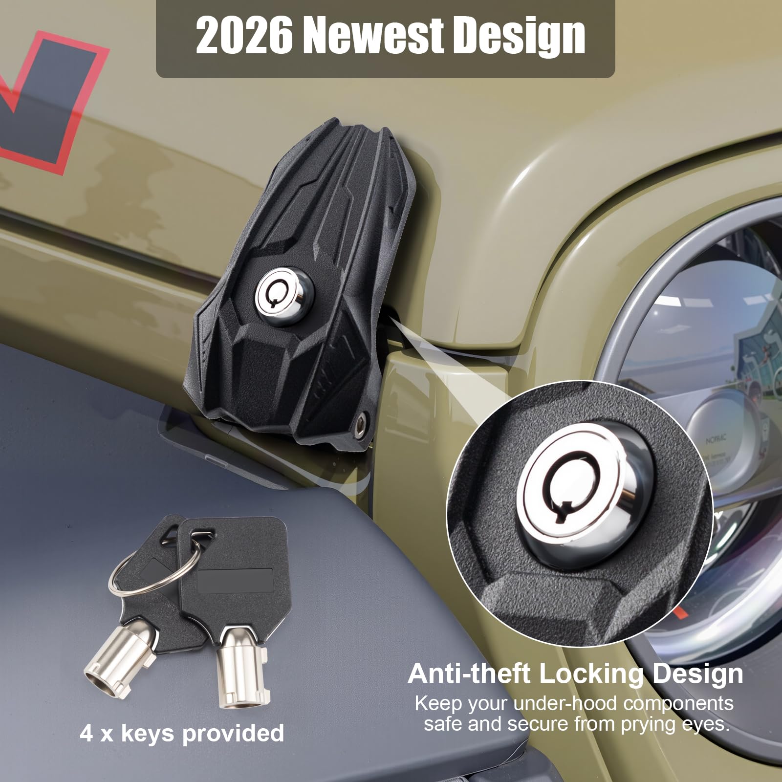 Salahii locking hood latches stainless lock core highlighting security
