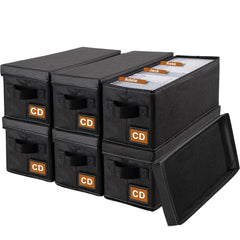 Salajory CD storage box front view for compact 6-pack desktop organization.