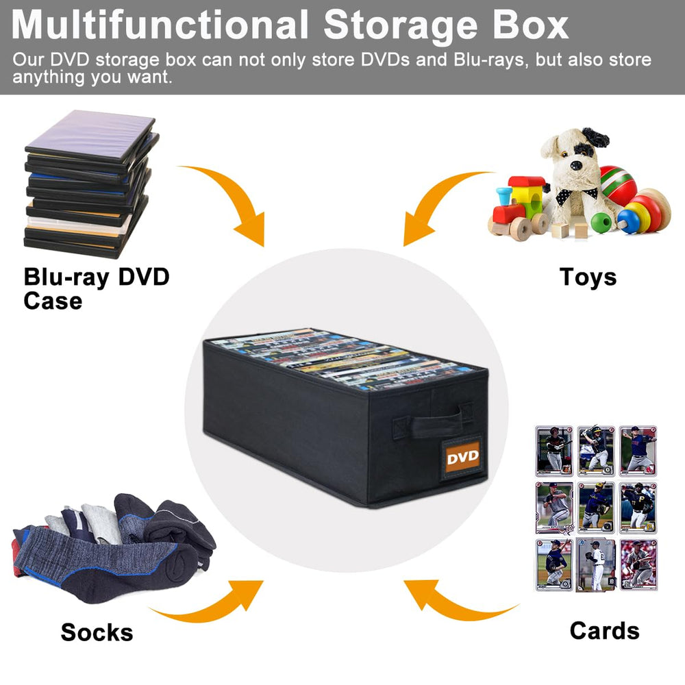 Salajory DVD storage box in use on shelf with DVDs
