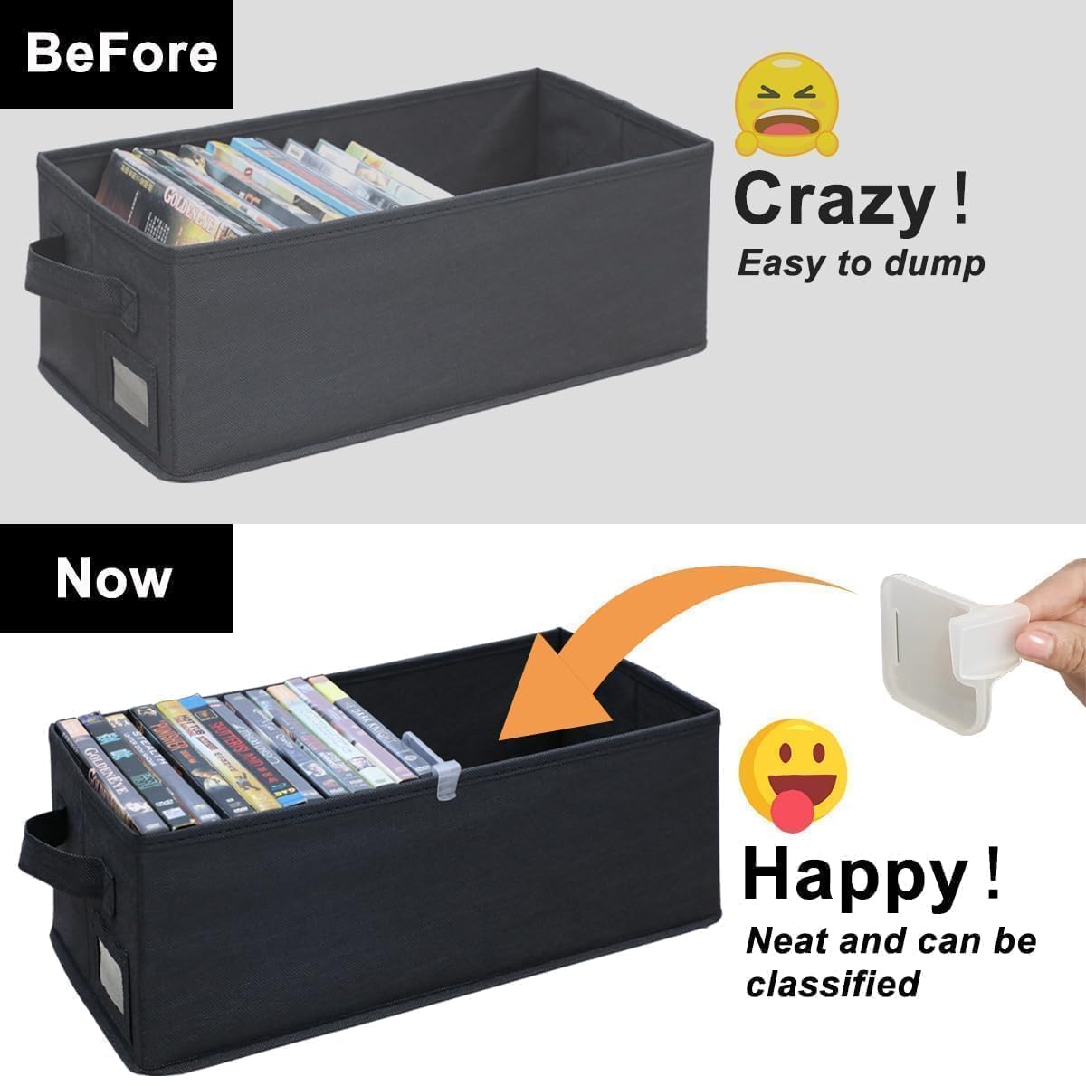 Salajory DVD storage boxes dimensions 15.7 x 7.9 x 5.7 inches for compact shelving