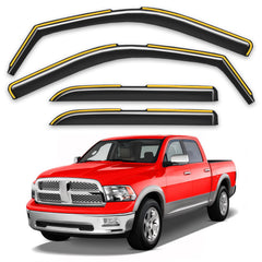 Saleago in-channel rain guards on Ram 1500 Crew Cab improve airflow and weather protection.