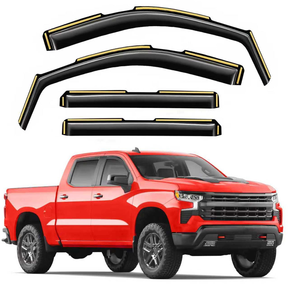 Saleago in-channel rain guards installed on Silverado/Sierra for weather protection and fresh air