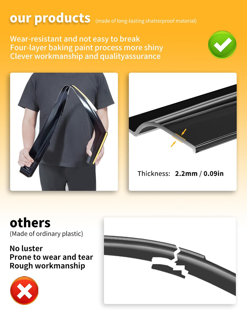 Saleago polycarbonate deflectors deliver durability against heat and weather while driving.