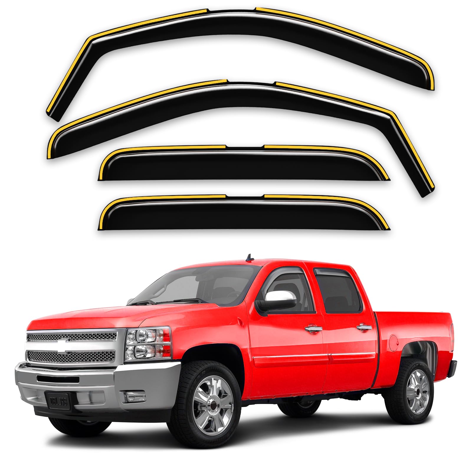 Saleago rain guards on Silverado front view show durable in-channel protection