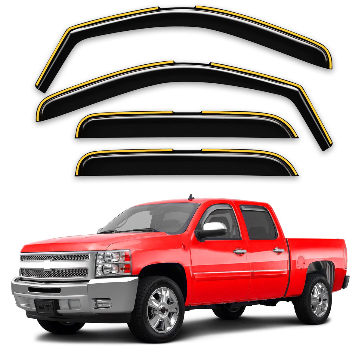 Saleago rain guards on Silverado front view show durable in-channel protection