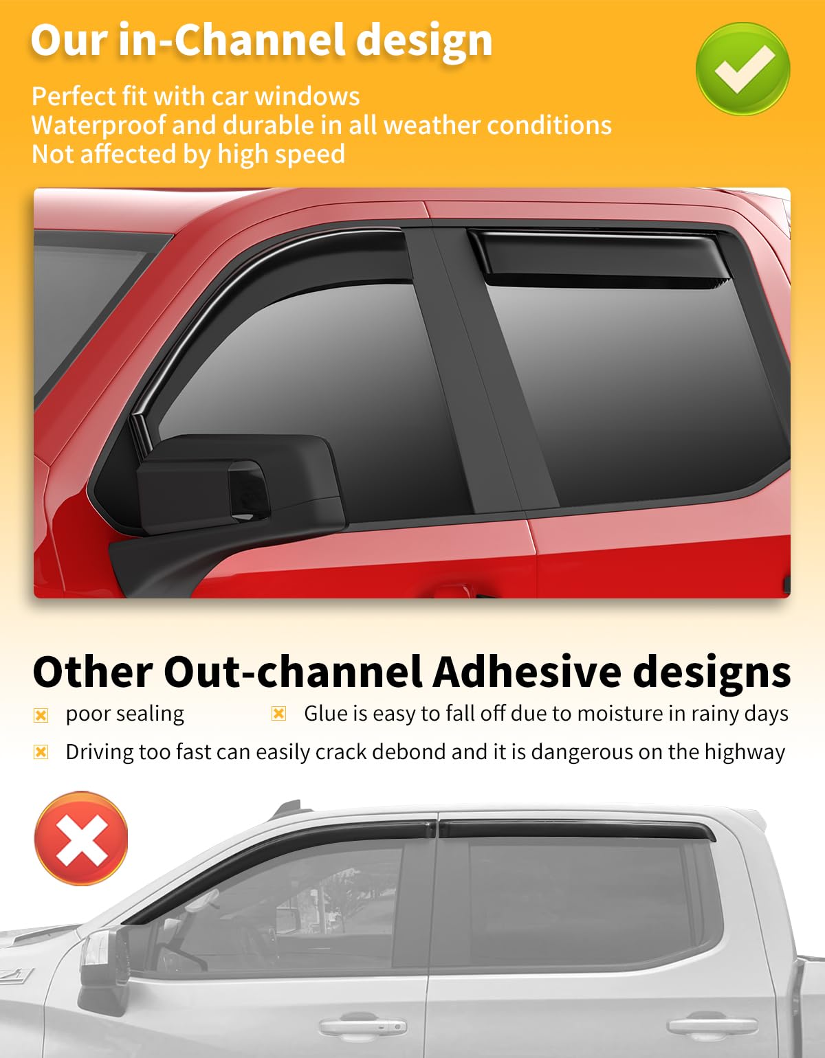 Saleago waterproof deflectors on driver-side window provide weather protection