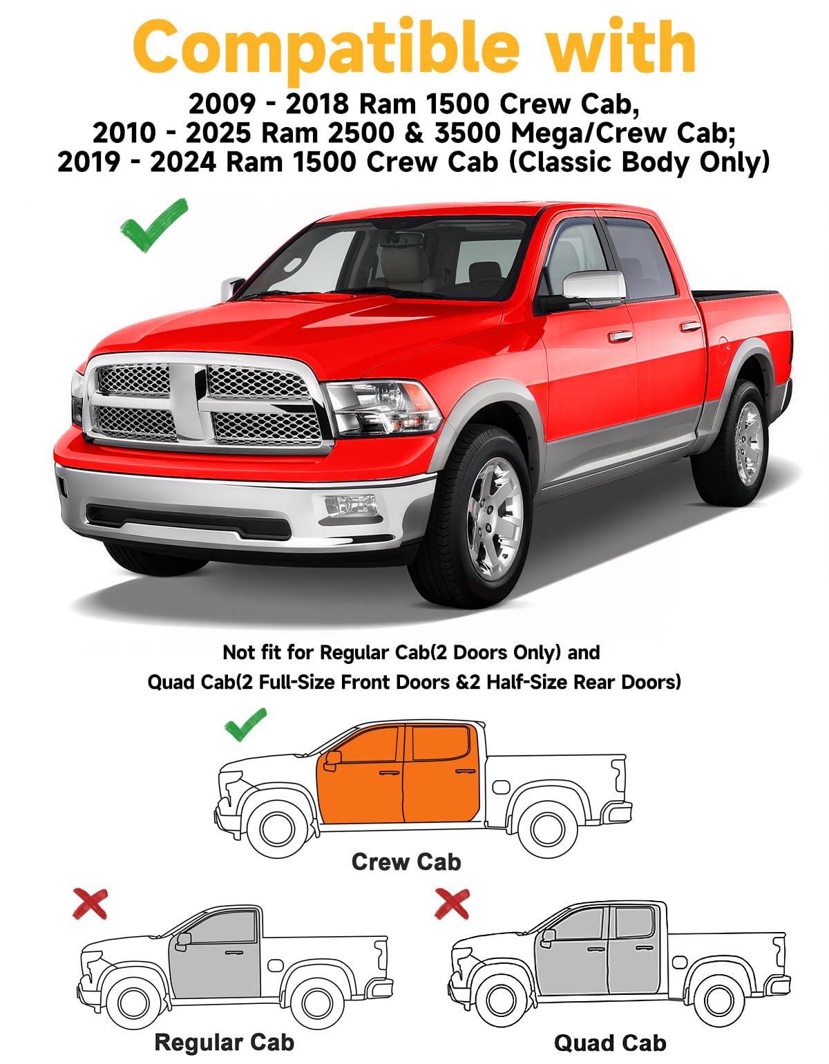 Saleago window visors for Ram 1500 Crew Cab offer wind deflection and reduced wind noise.