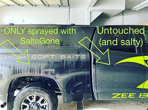 Salts Gone being sprayed on a vehicle surface to reduce salt residue