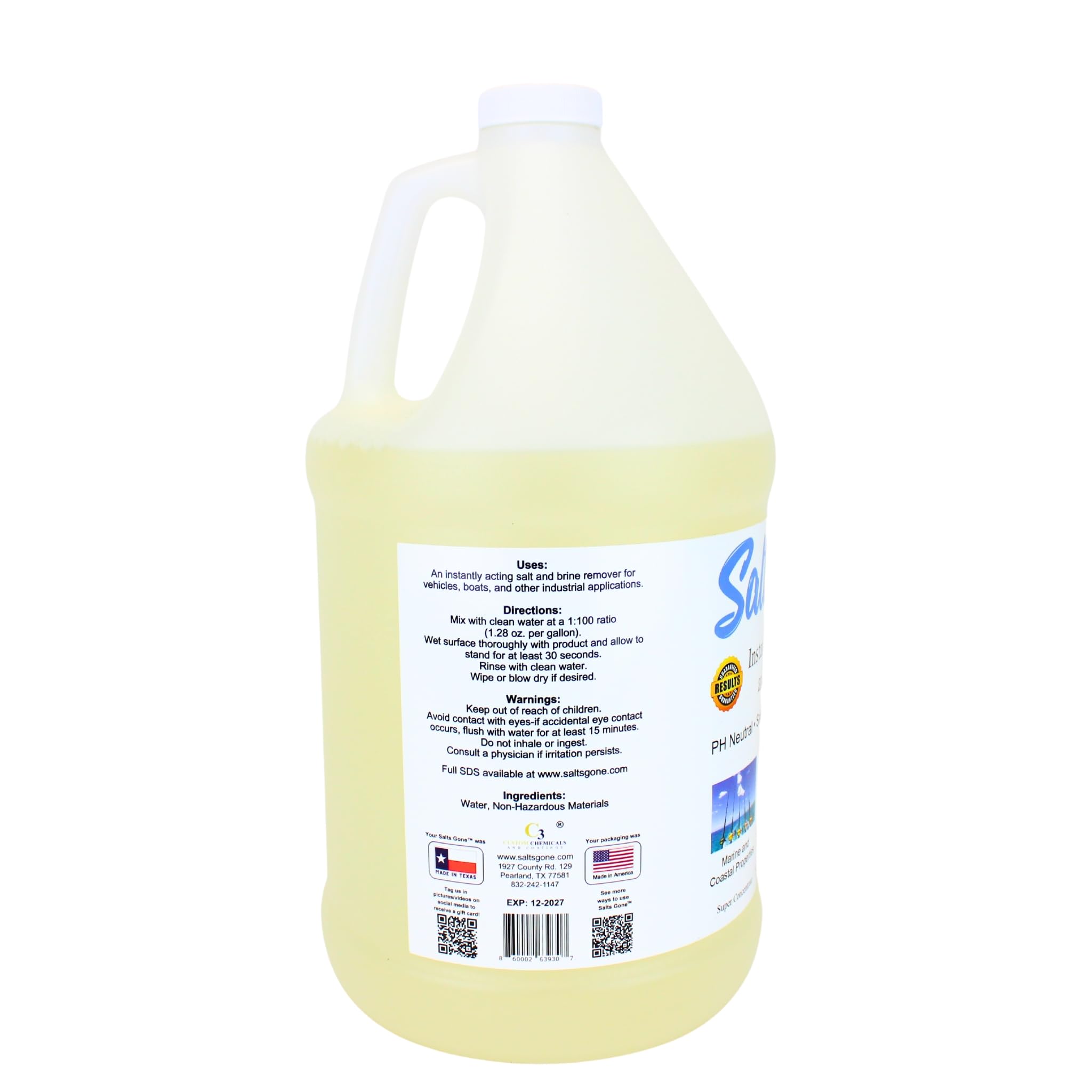 Salts Gone biodegradable formula highlights eco-friendly cleaning for outdoor gear.
