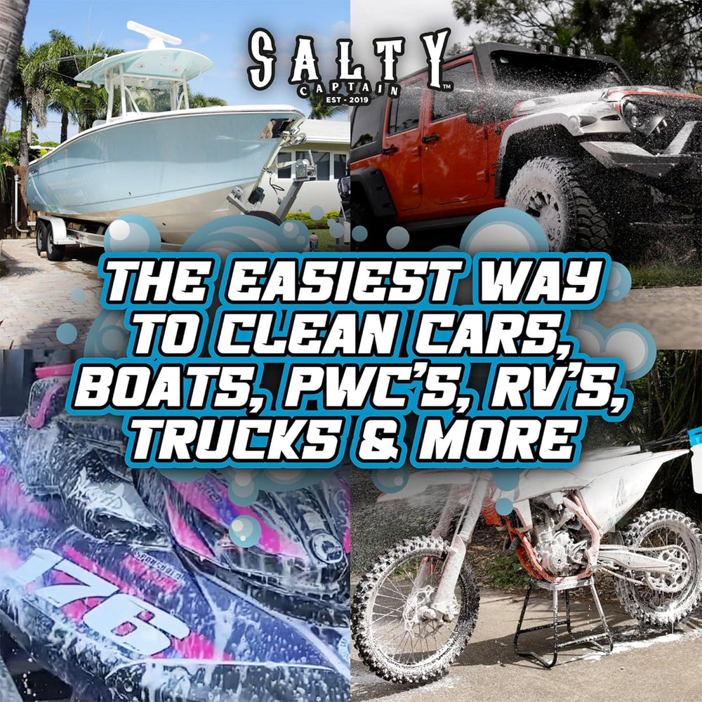Jet ski cleaning with Salty Captain Foam Cannon on watercraft