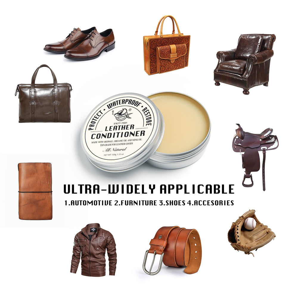 SALTY FISH leather conditioner soft leather touch enhances feel and luster.